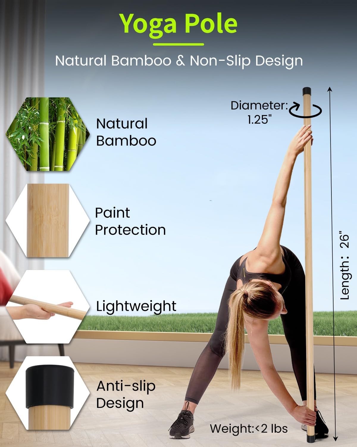 Yoga Stick Exercise Dowel For Mobility Stretching NonSlip Ends 5 FT