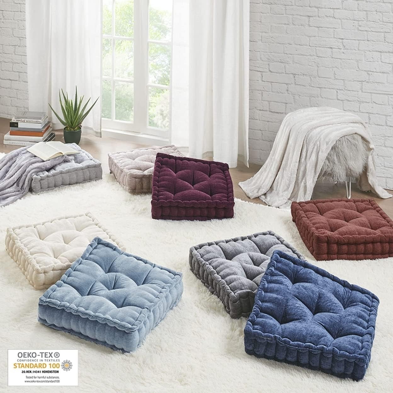 Chenille Tufted Sitting Cushion – Scalloped Edges, Charcoal