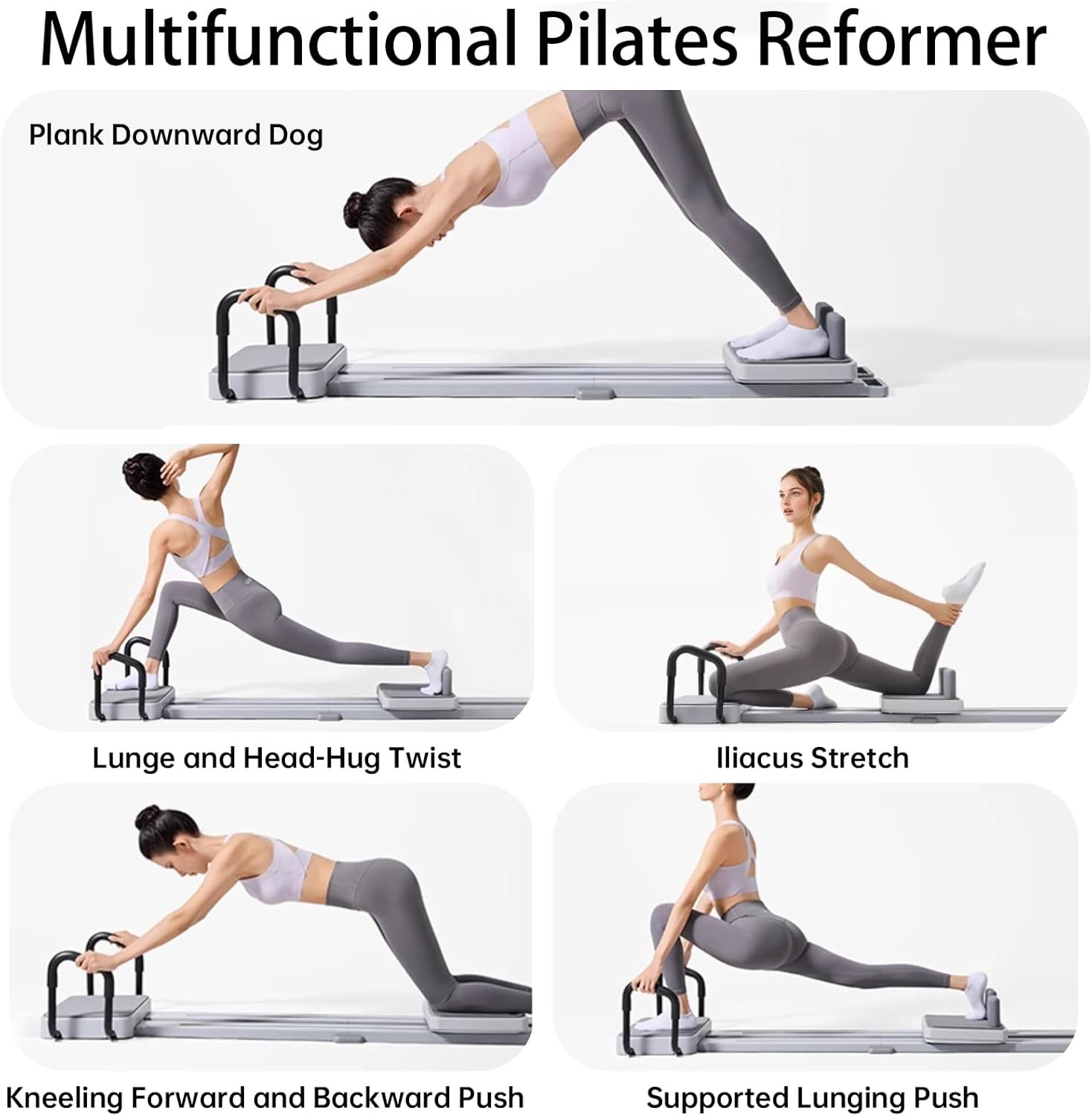 Portable Pilates Reformer with Extended Track and Yoga Socks for Home Workouts