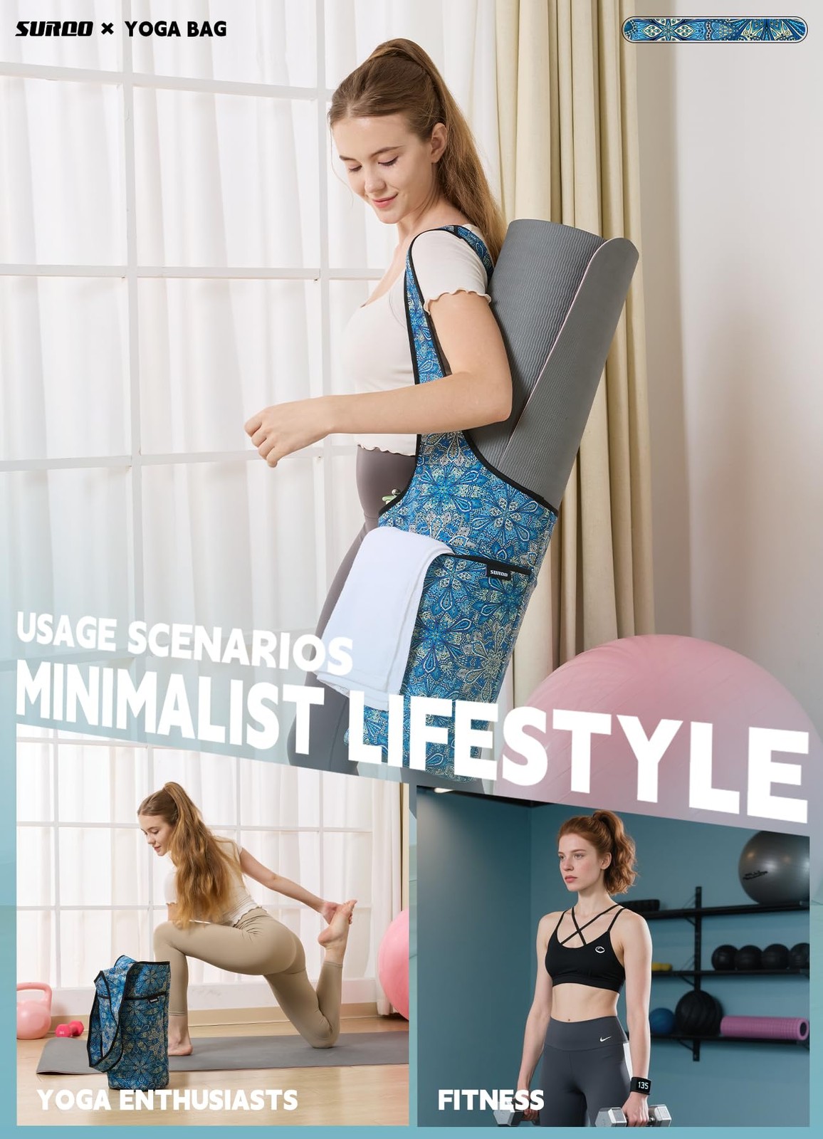 Neoprene Yoga Mat Bag Lightweight Spacious Carrier Large Zipper Pocket Gym