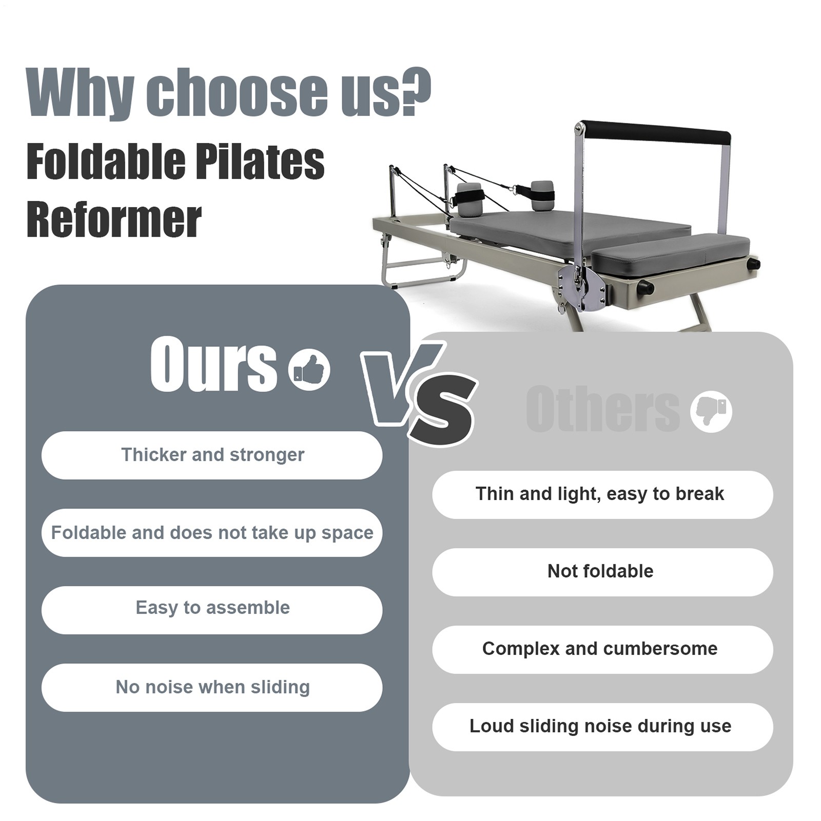 Foldable Pilates Reformer Home Pilates Equipment Studio Gym Workout Machine–