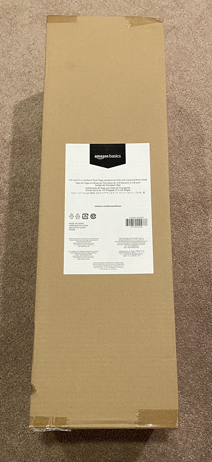 AMAZON BASICS 1/2&Prime; THICK EXERCISE YOGA MAT W/ CARRYING STRAP BLACK NEW!!!