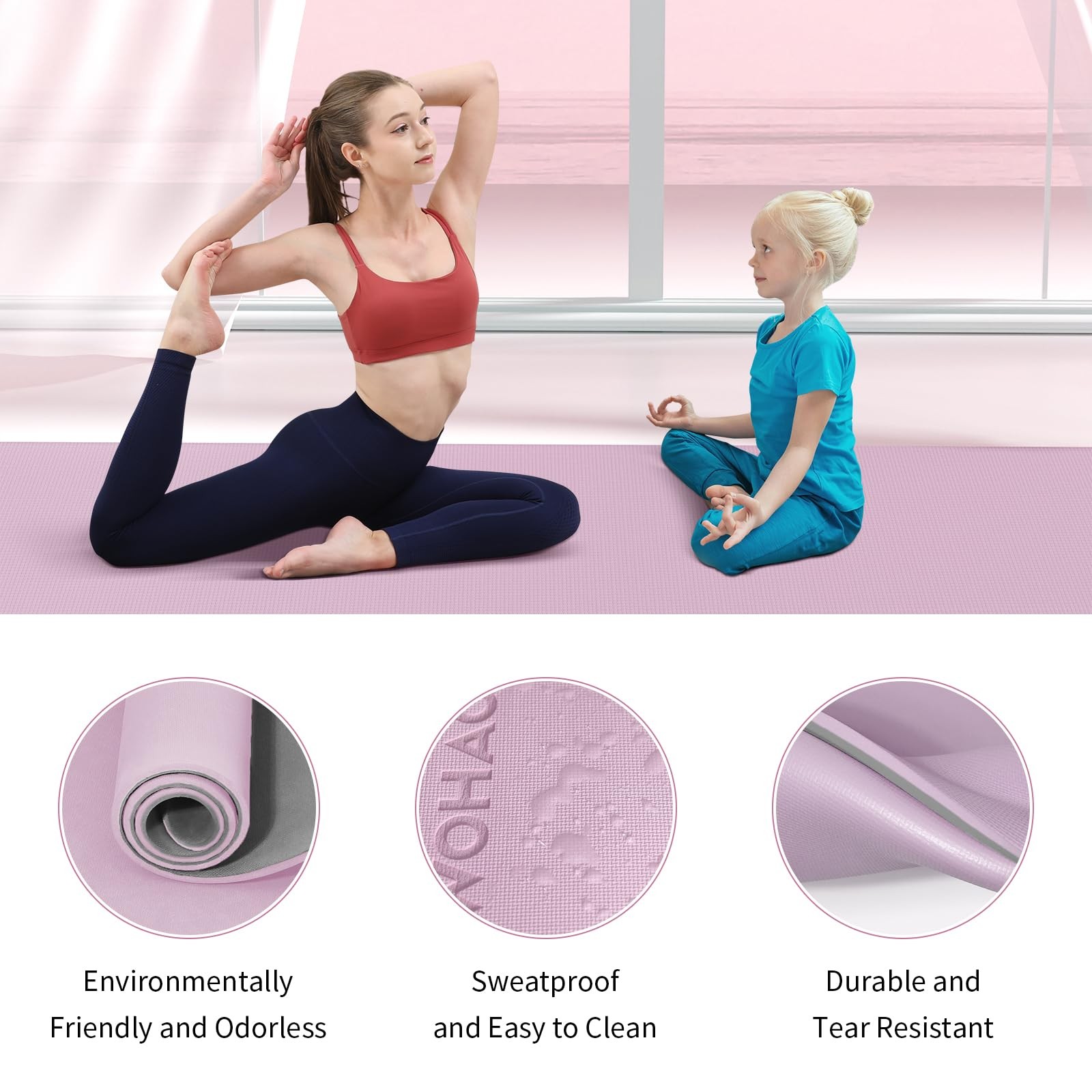 WOHAO Extra Thick 8mm Yoga Mat, 72&Prime;x28&Prime; Non 183*70*0.8cm, Taro Purple+Gray