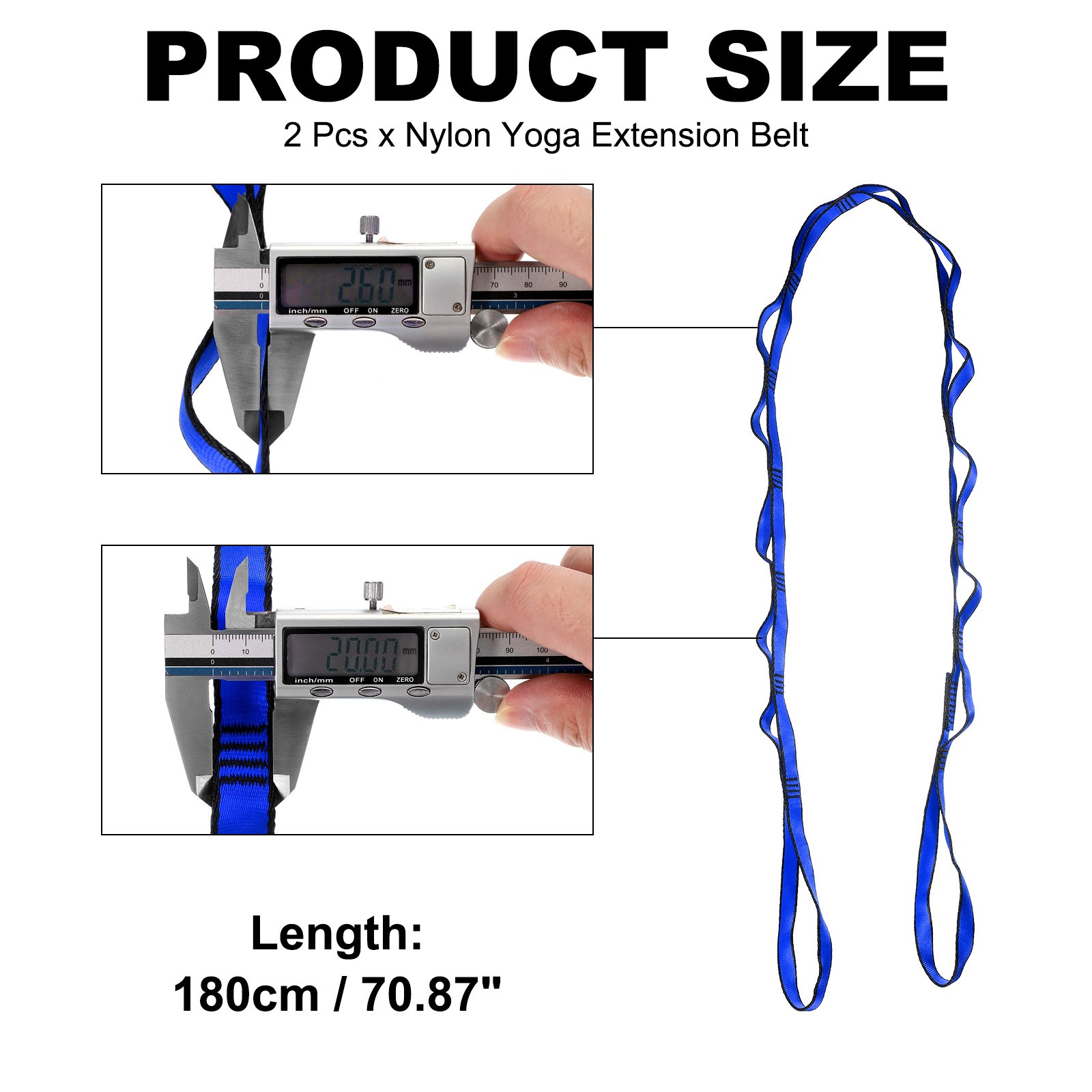 25KN Daisy Chain Yoga Extend Belt 1.8M, 2Pcs Climbing Straps for Exercise, Blue