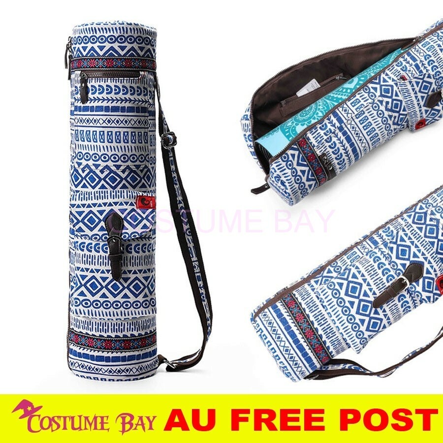 Canvas Yoga Sports Gym Fitness Carrier Bag Zippered Shoulder Strap Adjustable