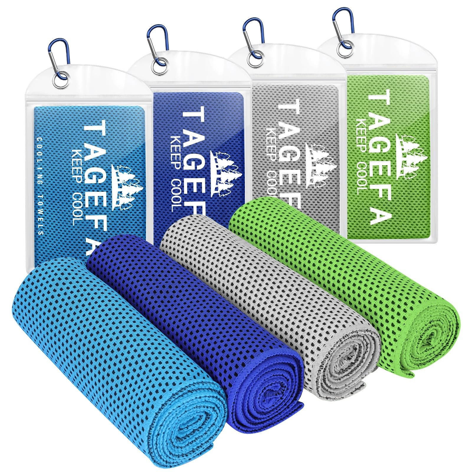 Tagefa Pack of 4 Cooling Towels 40&Prime; x 12&Prime;, Light Blue,green,grey,dark Blue