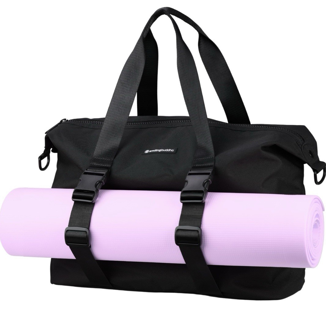 Women&rsquo;s Gym Tote Bag with Adjustable Yoga Mat Holder Carrier Shoulder Bag BLACK