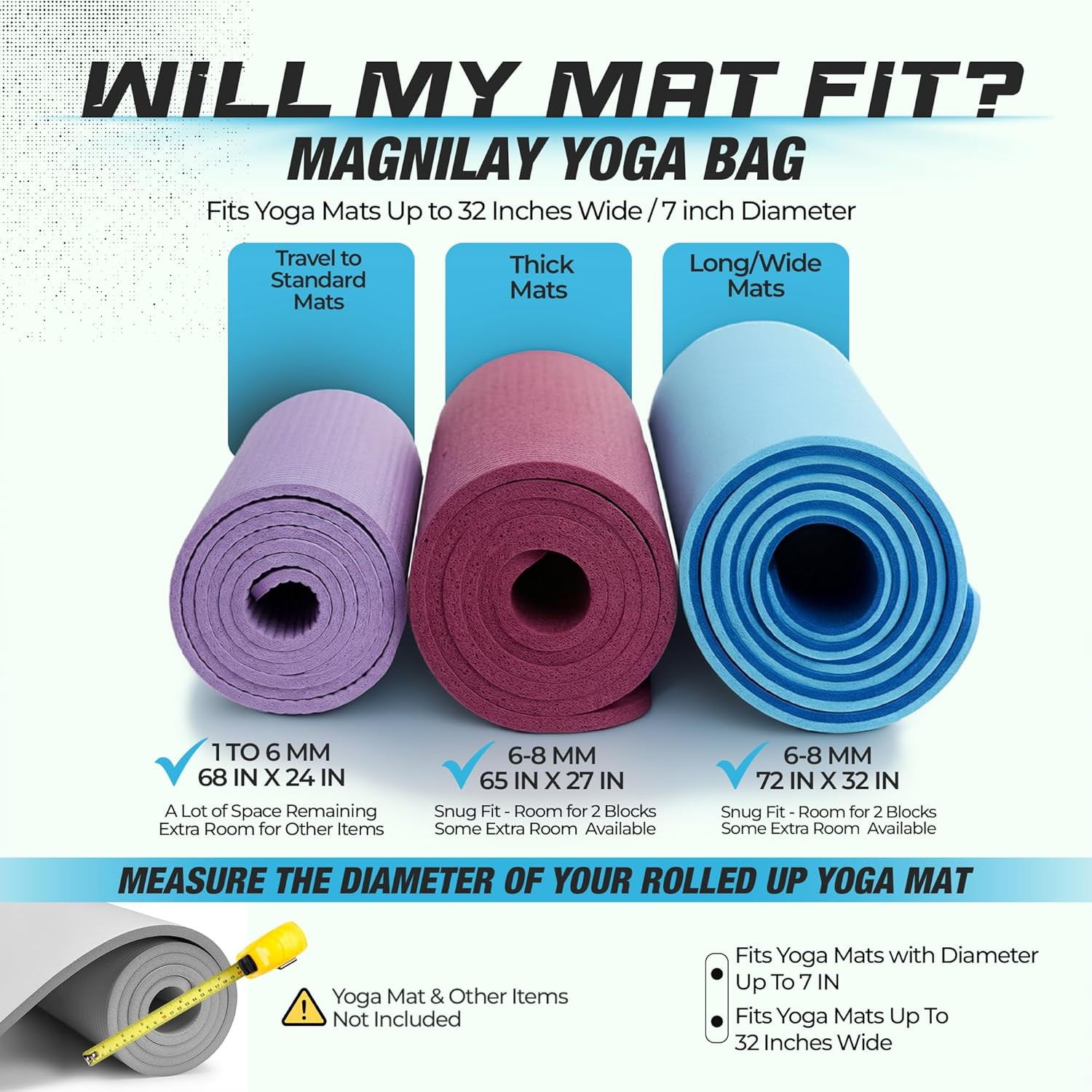 MAGNILAY Yoga Mat Bag – for Women and Men, Yoga Mat Carrier, Fits Mats Blocks an