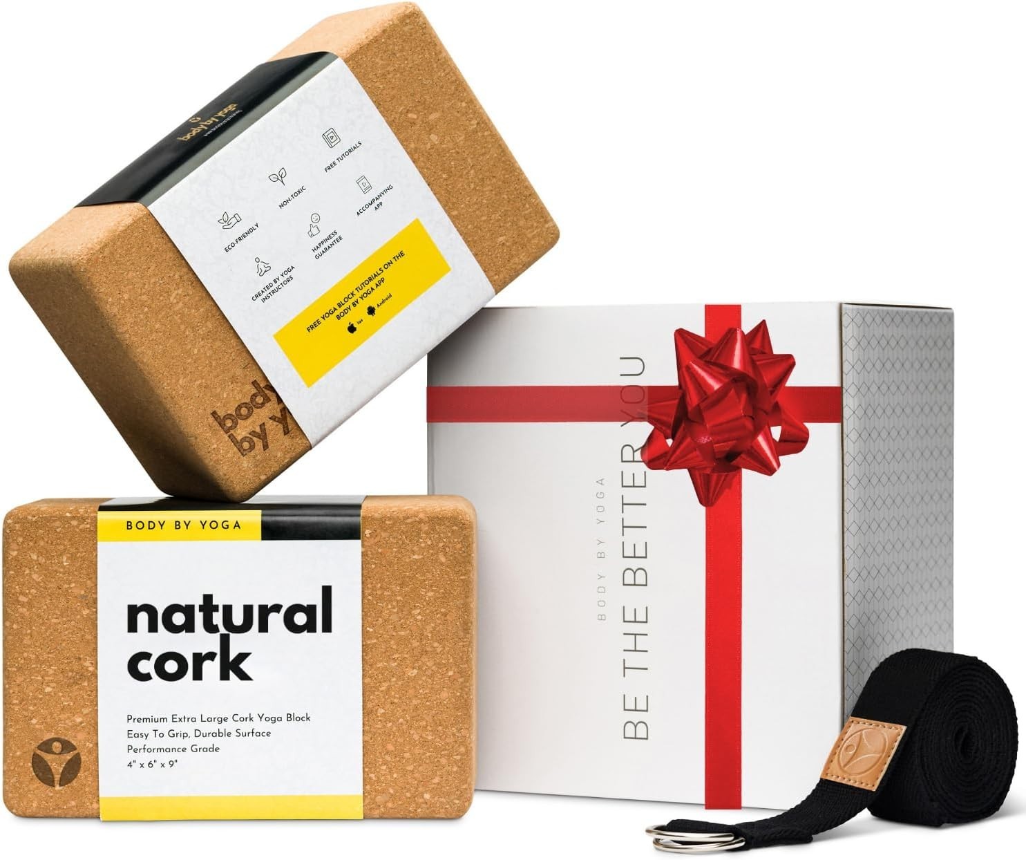 Cork Yoga Blocks 2 Pack – High Density Non Slip with Select Cork Grain for Ch…