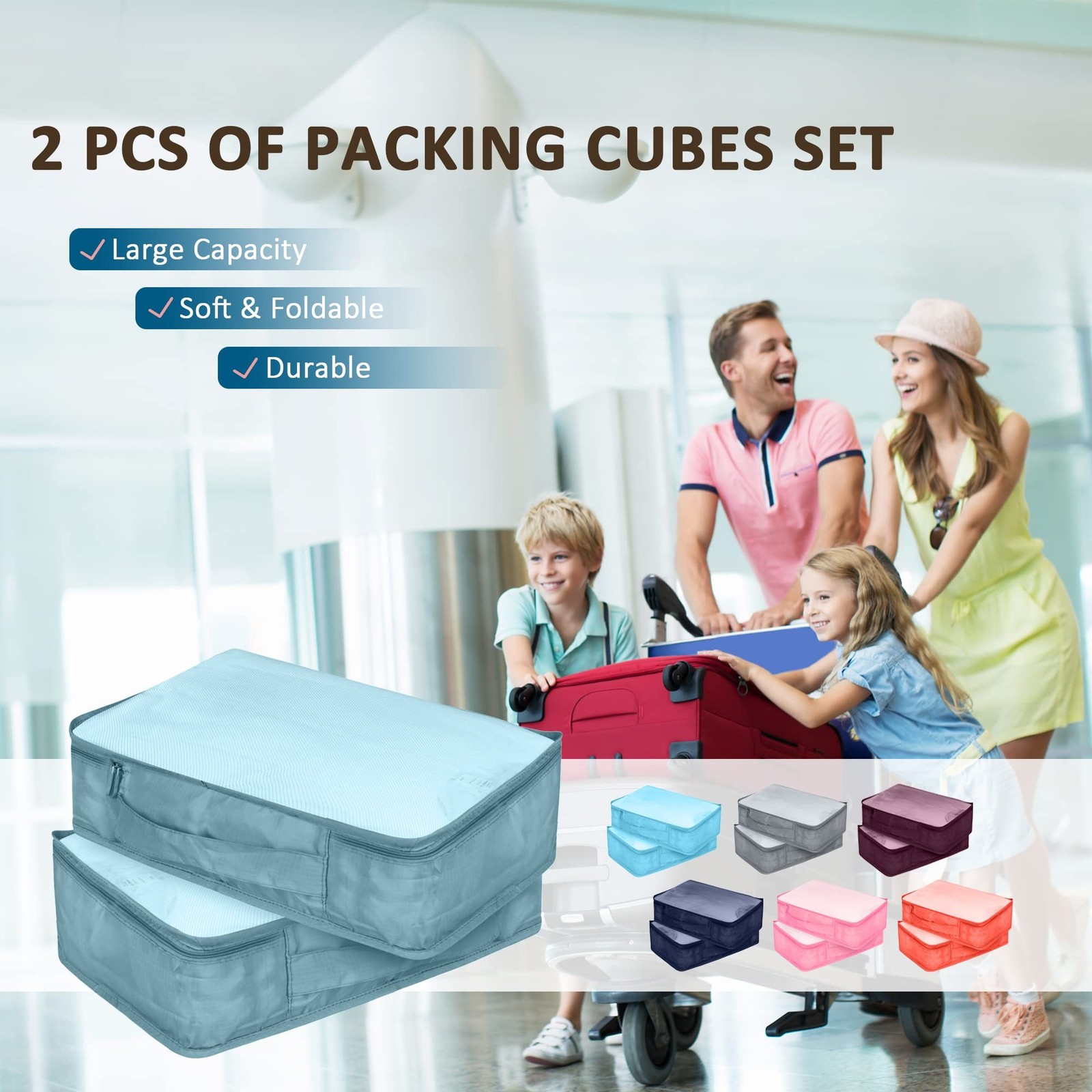 Packing Cubes Set, 2 Pcs Packing Organizers Set for Suitcases (Grey blue)