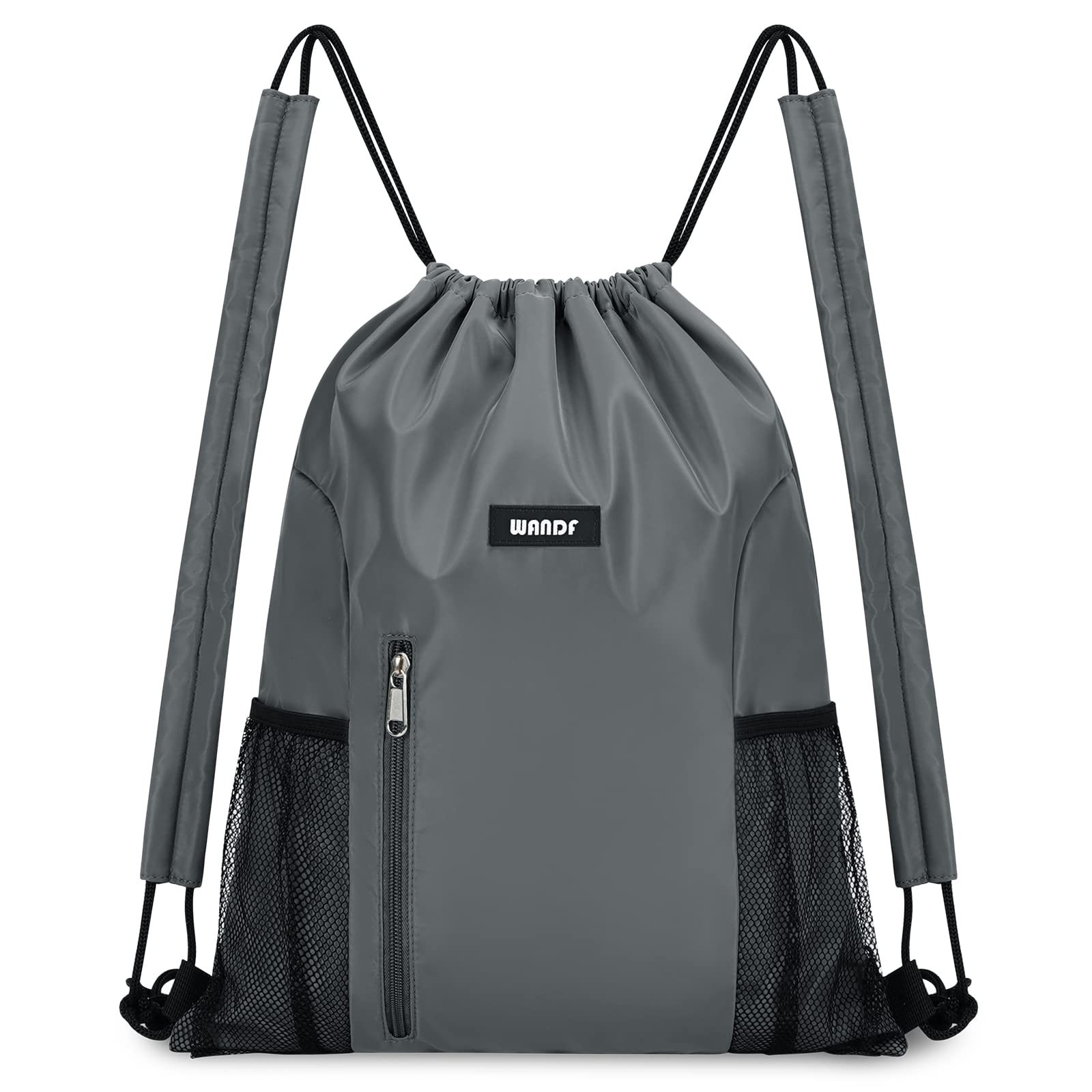 WANDF Drawstring Backpack with Shoulder Pad Sports Gym Backpack with Mesh Poc…