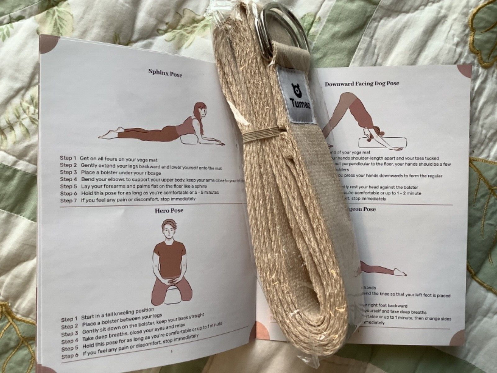 Tumaz Yoga Strap With D-Ring Buckle Beige Cotton 8ft, new in package, booklet