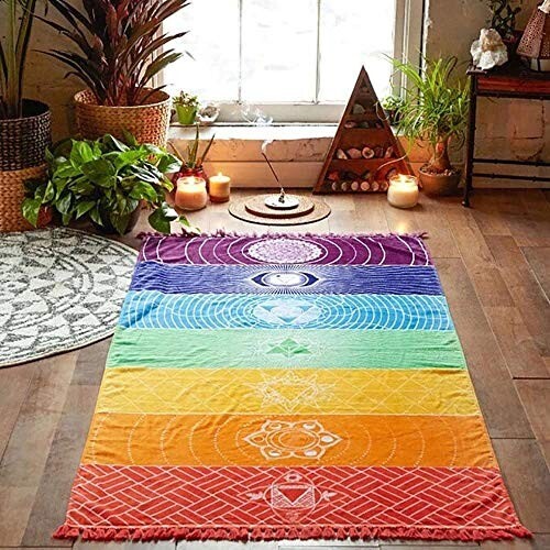 Yoga Mat Rainbow Chakra Sunscreen Shawl for beach outdoor travel exercise mat