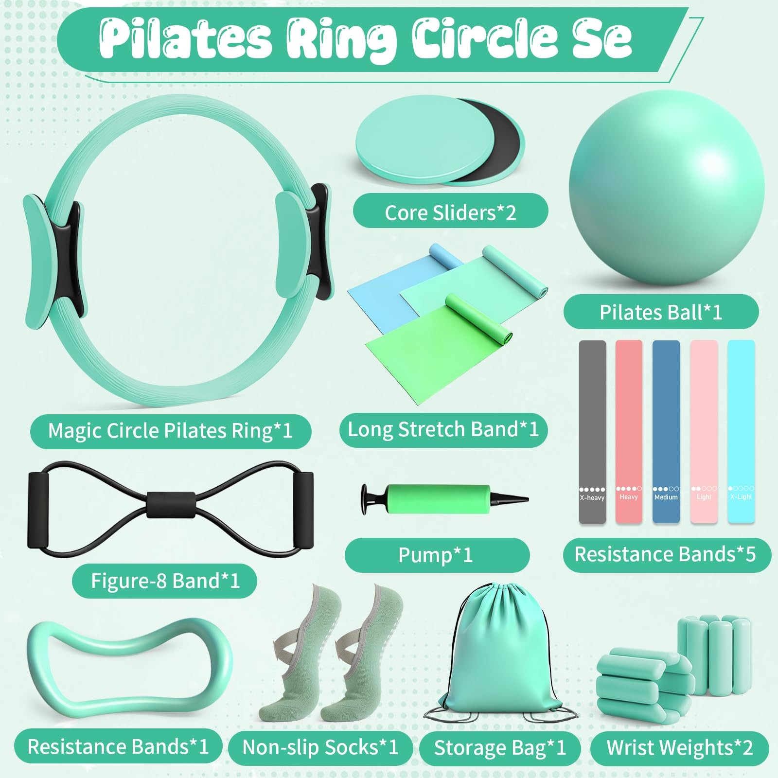 19PCS Pilates Kit, Mint Green Home Workout Kit for Women, purple