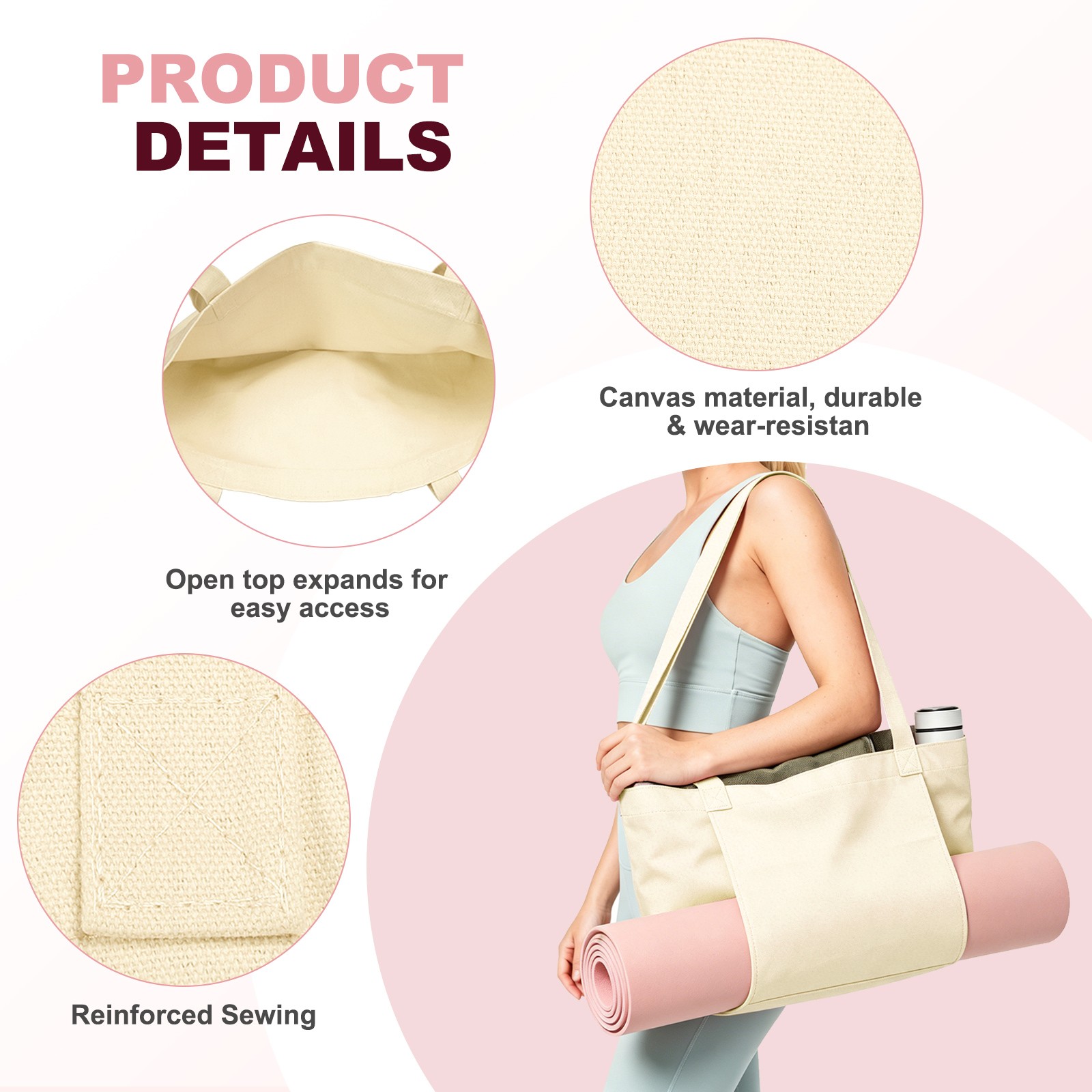 1 Pcs Yoga Bag, Tote Pilates Bag with Yoga Mat Holder Canvas & Beige