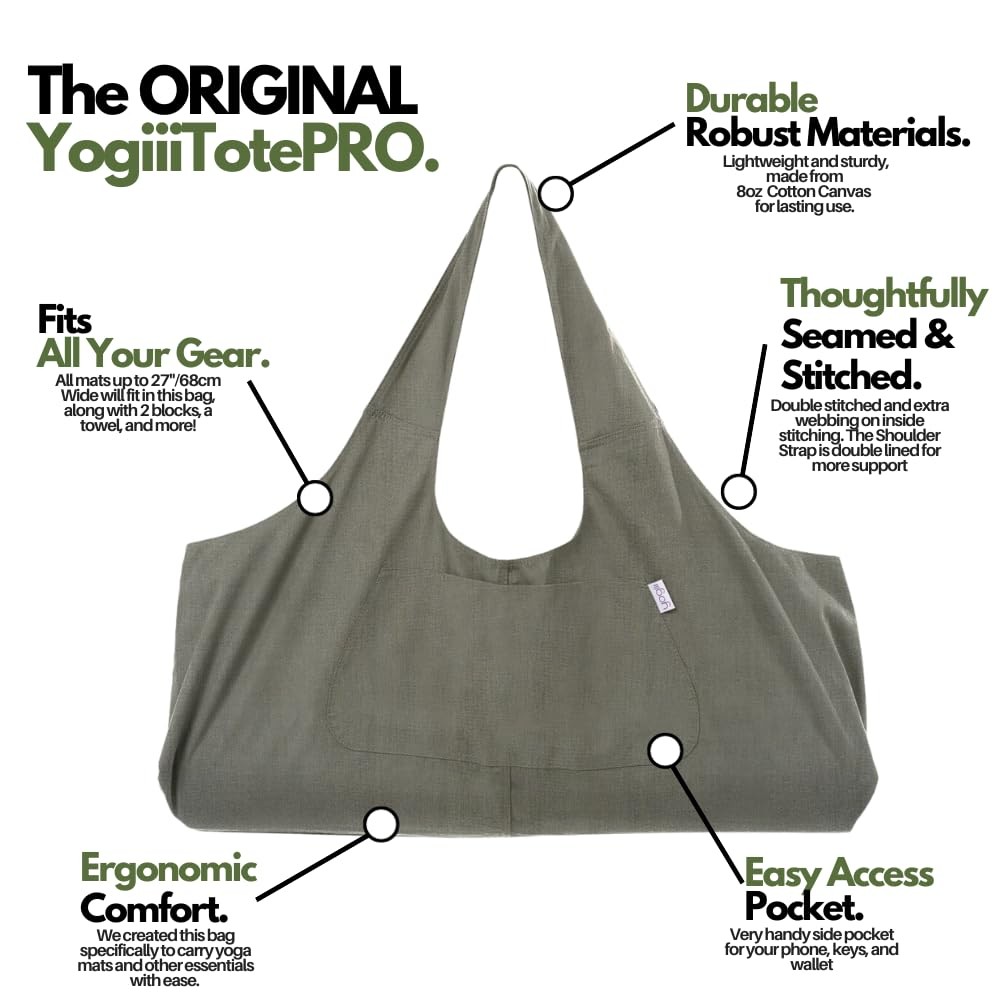 YogiiiTotePRO Olivine Green Yoga Bag Large Lightweight Durable Carrier