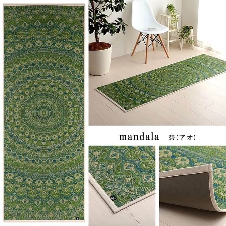 IKEHIKO Igusa Tatami Yoga Mat Mandala 66x185cm Wide Natural Japanese Rush Grass