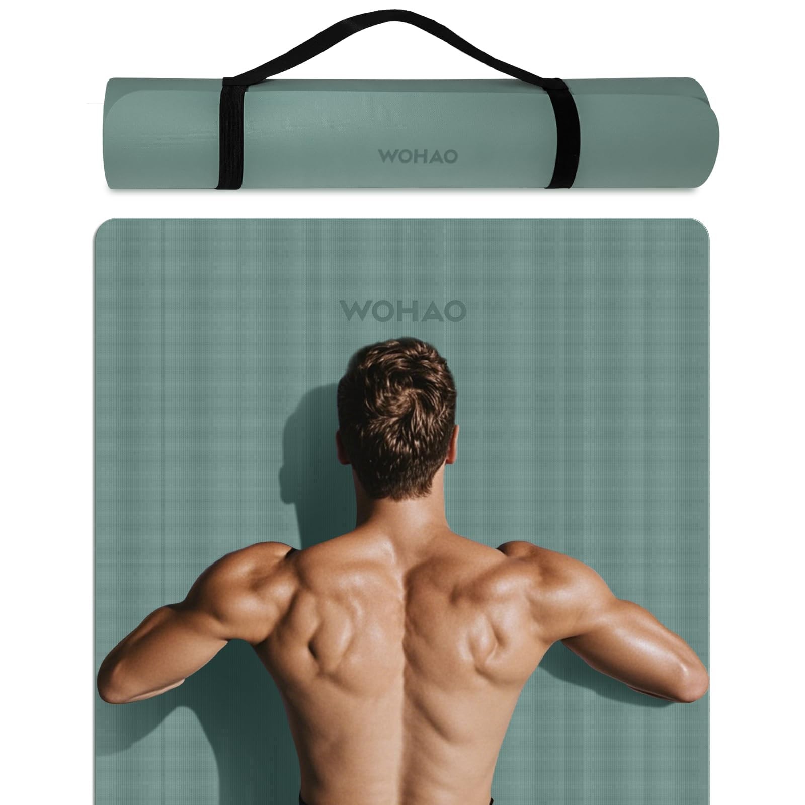 WOHAO 8mm Thick Non-Slip Yoga Mat – Large 72&Prime;x32&Prime;, Eco-Friendly & Dark Green
