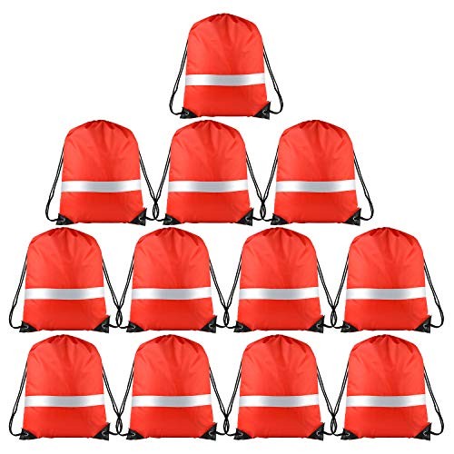 Pcs Drawstring Backpacks with Reflective Strips – Polyester, 15.7&Prime; x 12 Red
