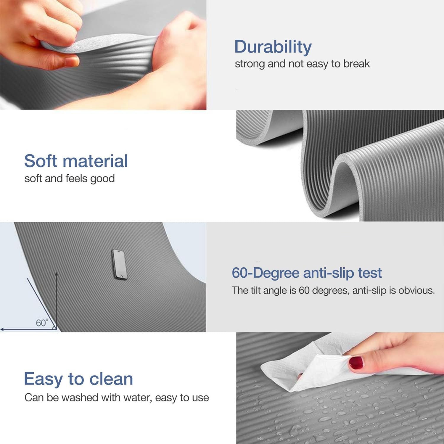 Gruper Thick Yoga Mat Non Slip, Large Size 72&Prime; L x 72 x 24 x 0.4 inches, Grey
