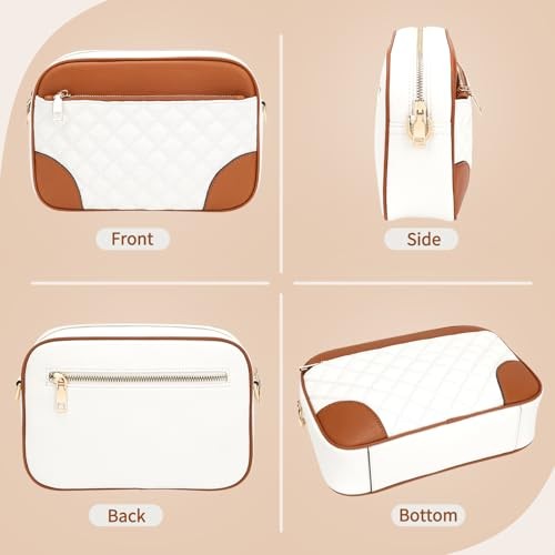 Small Crossbody Bags for Women Quilted Vegan Leather Crossbody White and Brown