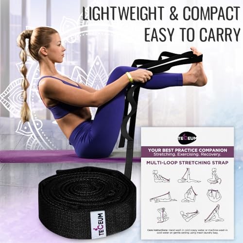 Stretching Strap for Yoga & Physical Therapy – 10 Loops 1&Prime; W – 10 Loops Black