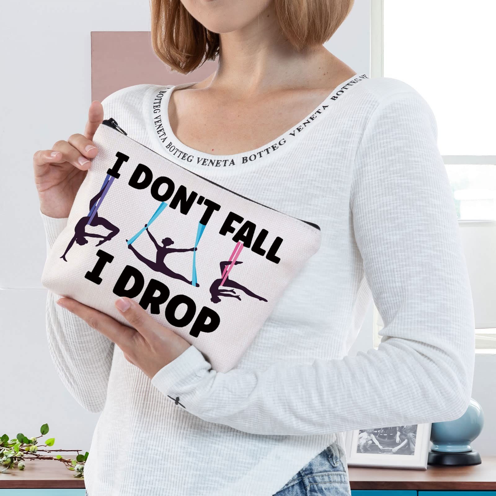 BWWKTOP Aerialist Cosmetic Makeup Bag Aerial Yoga Gifts I Don&rsquo;t I Fall