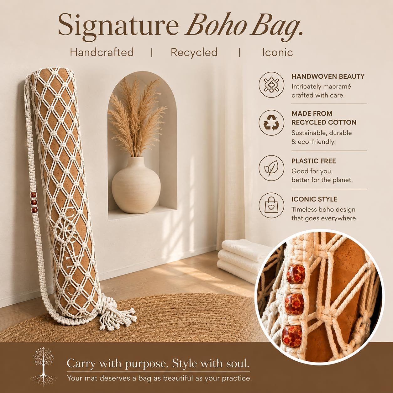 Deluxe Cork Yoga Mat – Gold, Coffee or Vegan Leather Cork Surface & Natural Rubb
