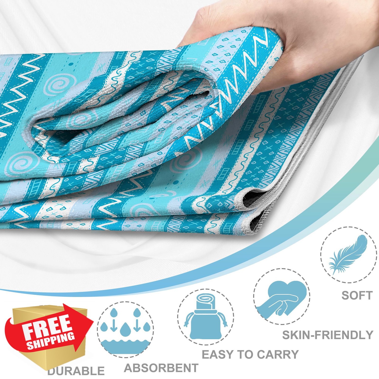 Alissgorat Yoga Towel Light Blue Triangle Geometry