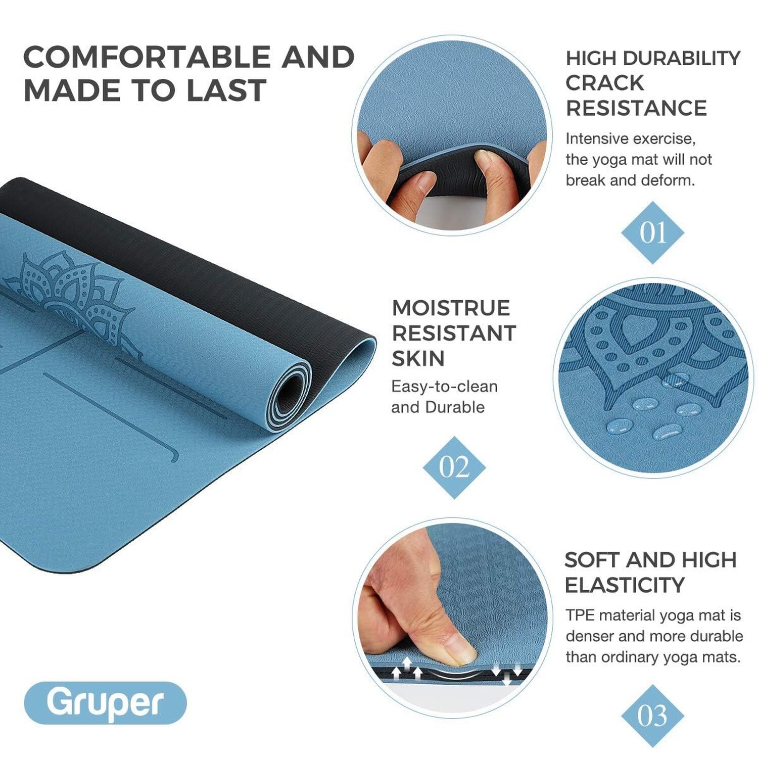 Yoga Mat Non Slip TPE Thick Yoga Mat with Alignment Mark, Large Size 72&Prime;L x 3…