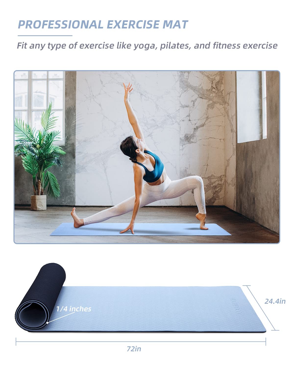 COOLMOON Yoga Mat Non Slip, Anti-Tear 1/4 Thick TPE Yoga Mats for Women and M…