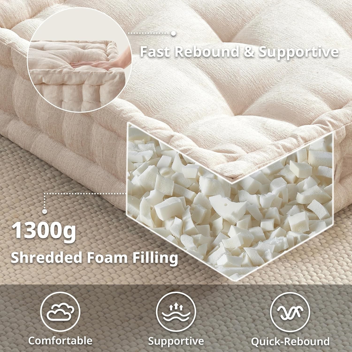 Soft Plush 24&Prime; Azza Chenille Floor Pillow with Handle – Ideal for Meditation