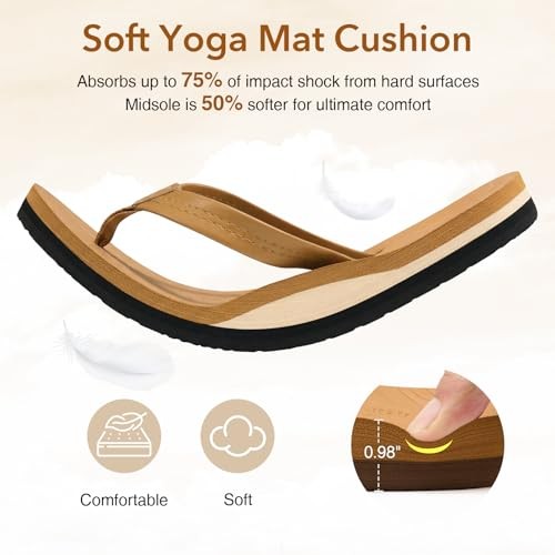 Flip Flops for Women with Arch Support, Women Flip Flops Sandals with 9 Khaki