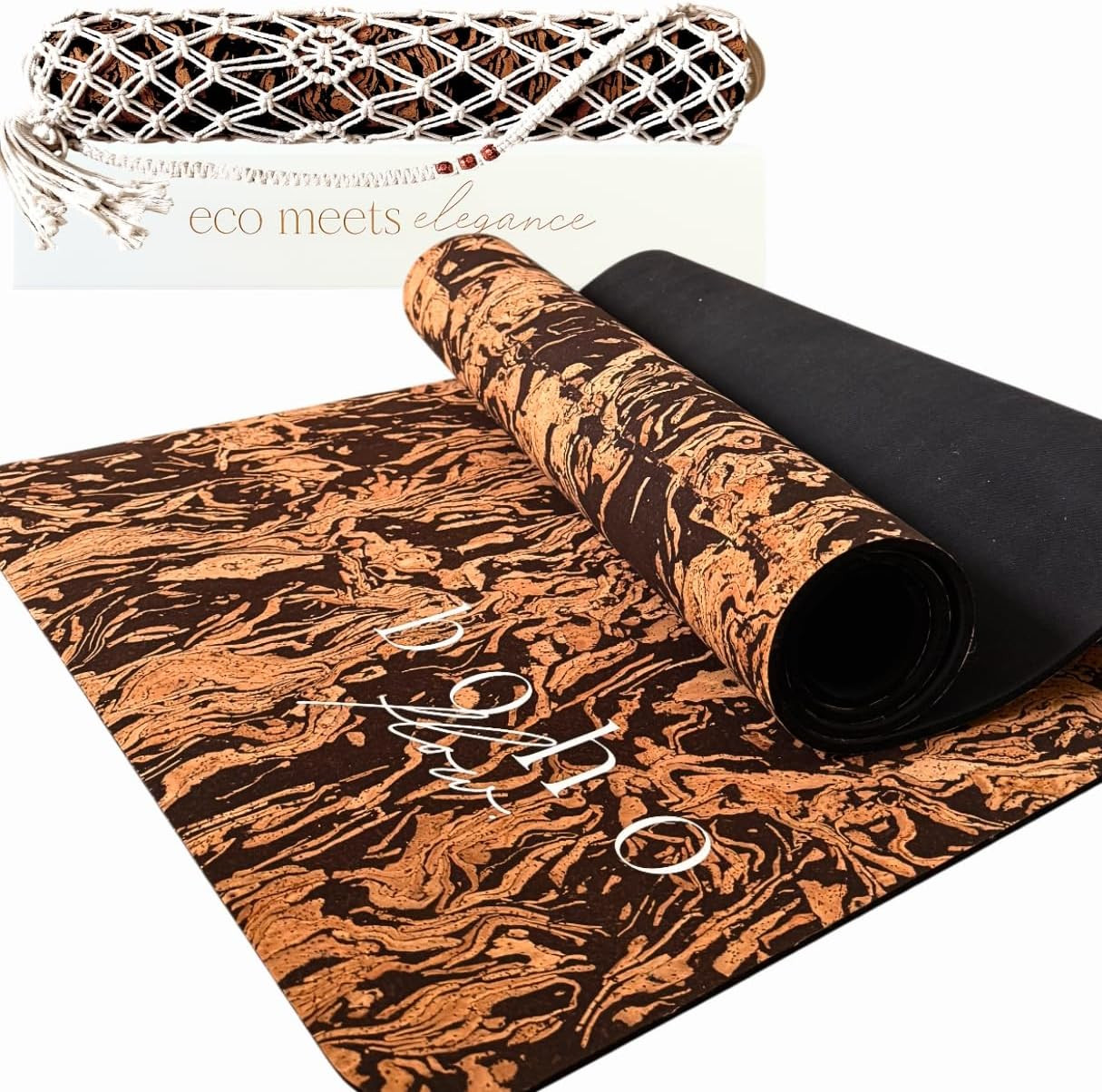 Premium Eco-Friendly Cork Yoga Mat with Handmade Boho Bag – Gold or Coffee