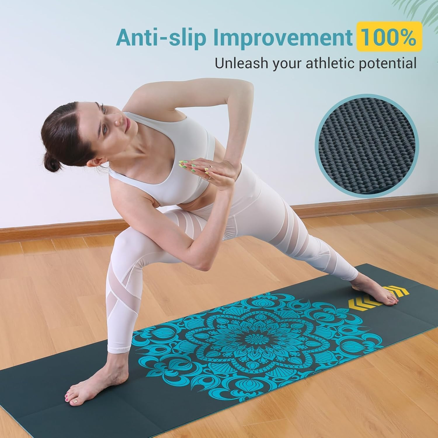Folding Yoga Mat, Eco-Friendly PVC Travel Yoga Mat Packable, Double Sided Non-Sl