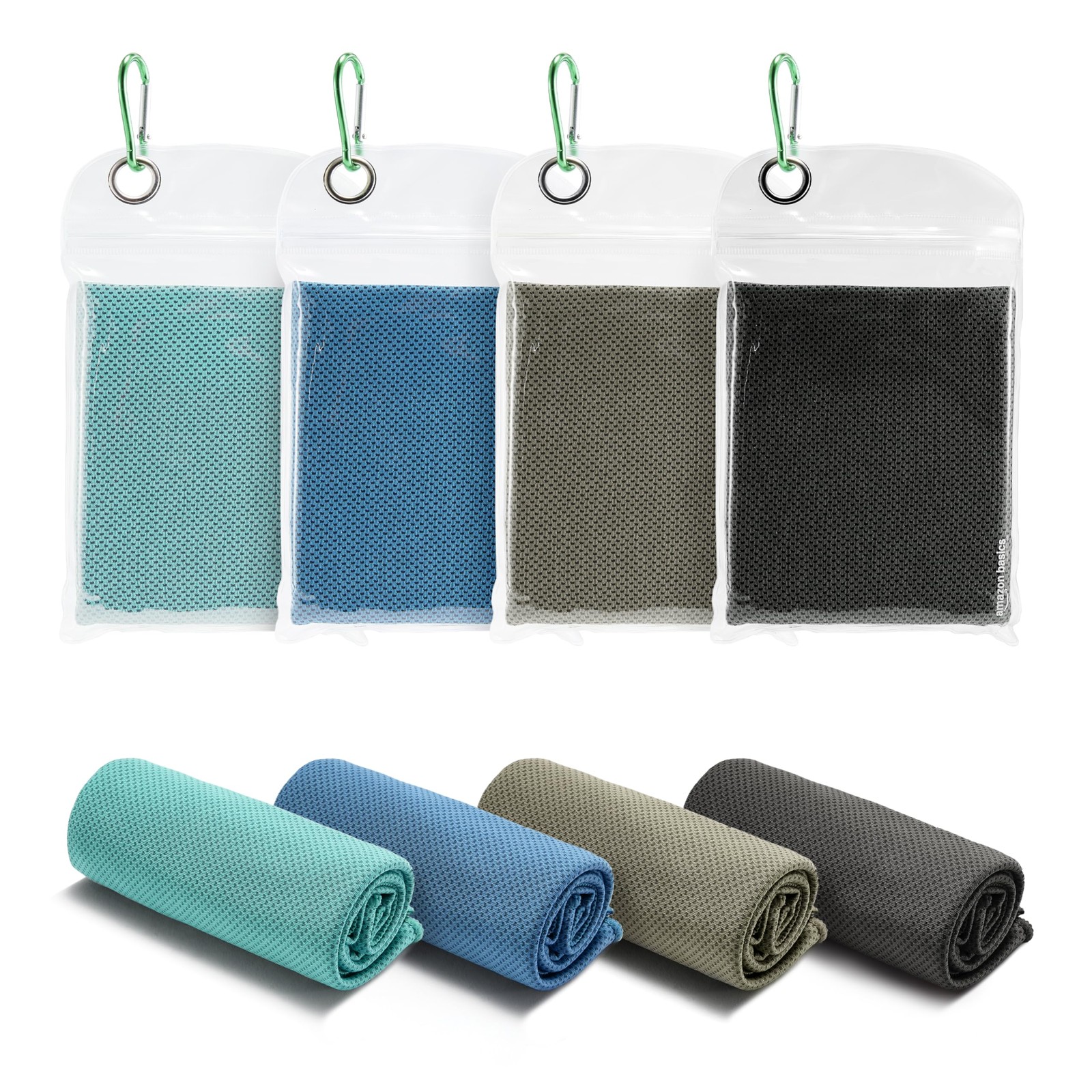 Amazon Basics Cooling Towels for Neck and 40&Prime; x 12&Prime;, Black/Gray/Aqua/Navy