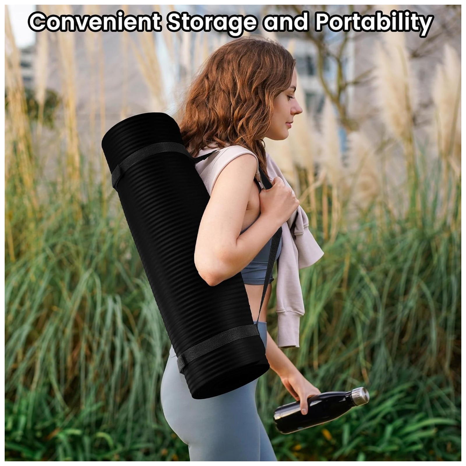 Fitvids 1/2&Prime; Thick High Density Yoga Mat, Carrying Strap, Midnight (Open Box)