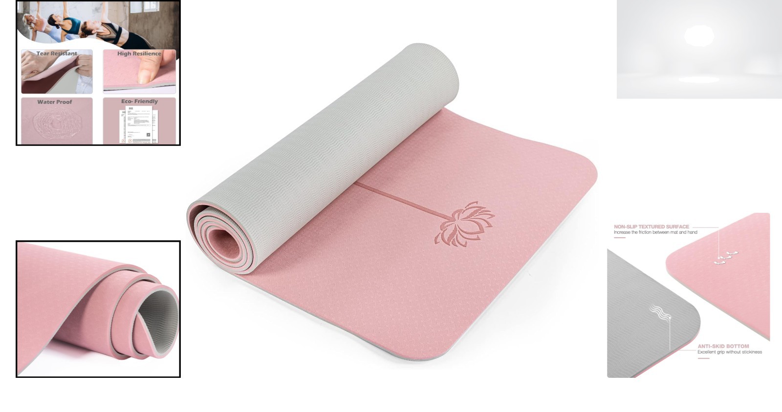 Non Slip Yoga Mat 1/4&Prime; Thick Eco TPE 72&Prime; x 24&Prime; with Carrying Sling & Storage Bag
