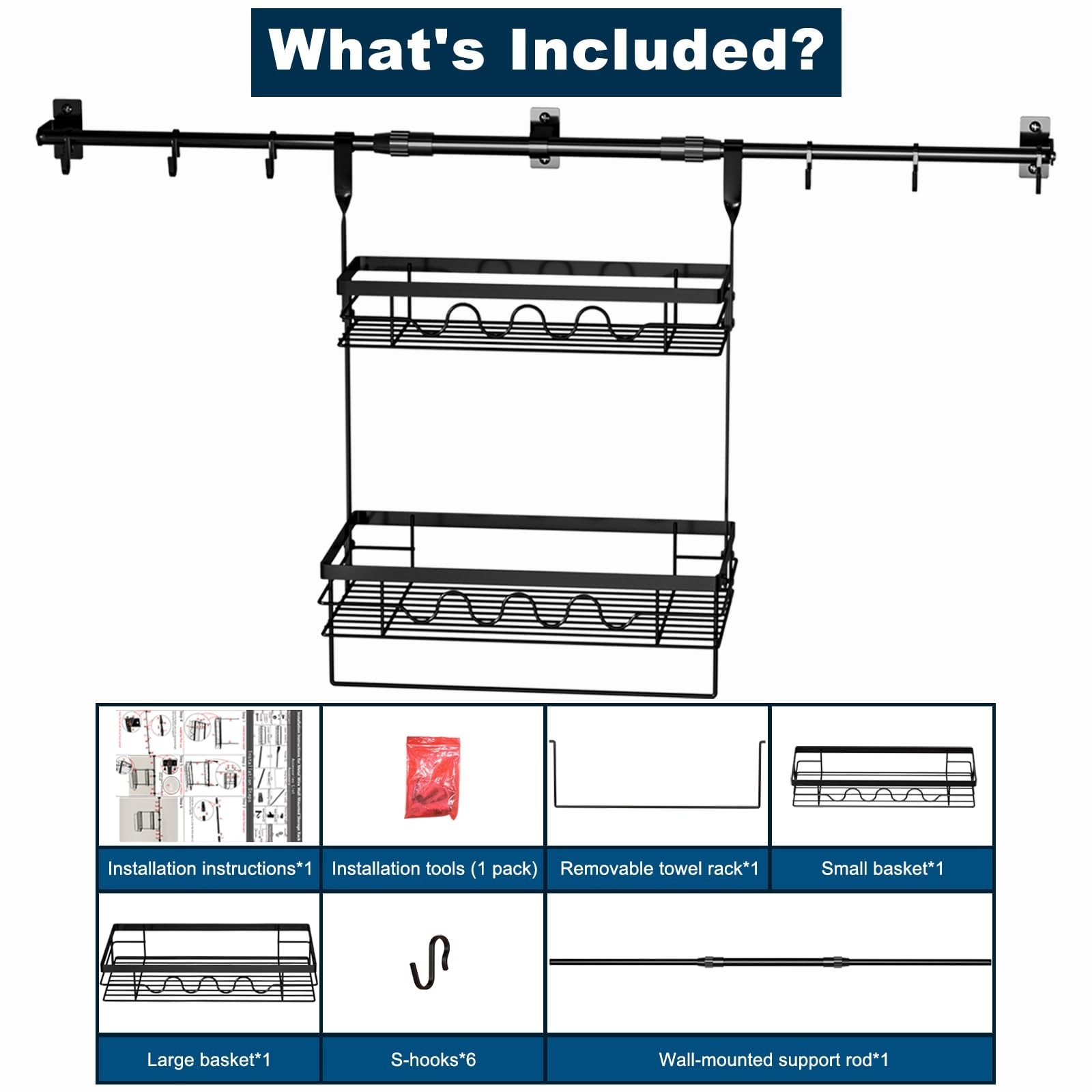 Spice Rack Wall Mount Retractable Bracket with Towel Bar Hooks | Reinforced W…