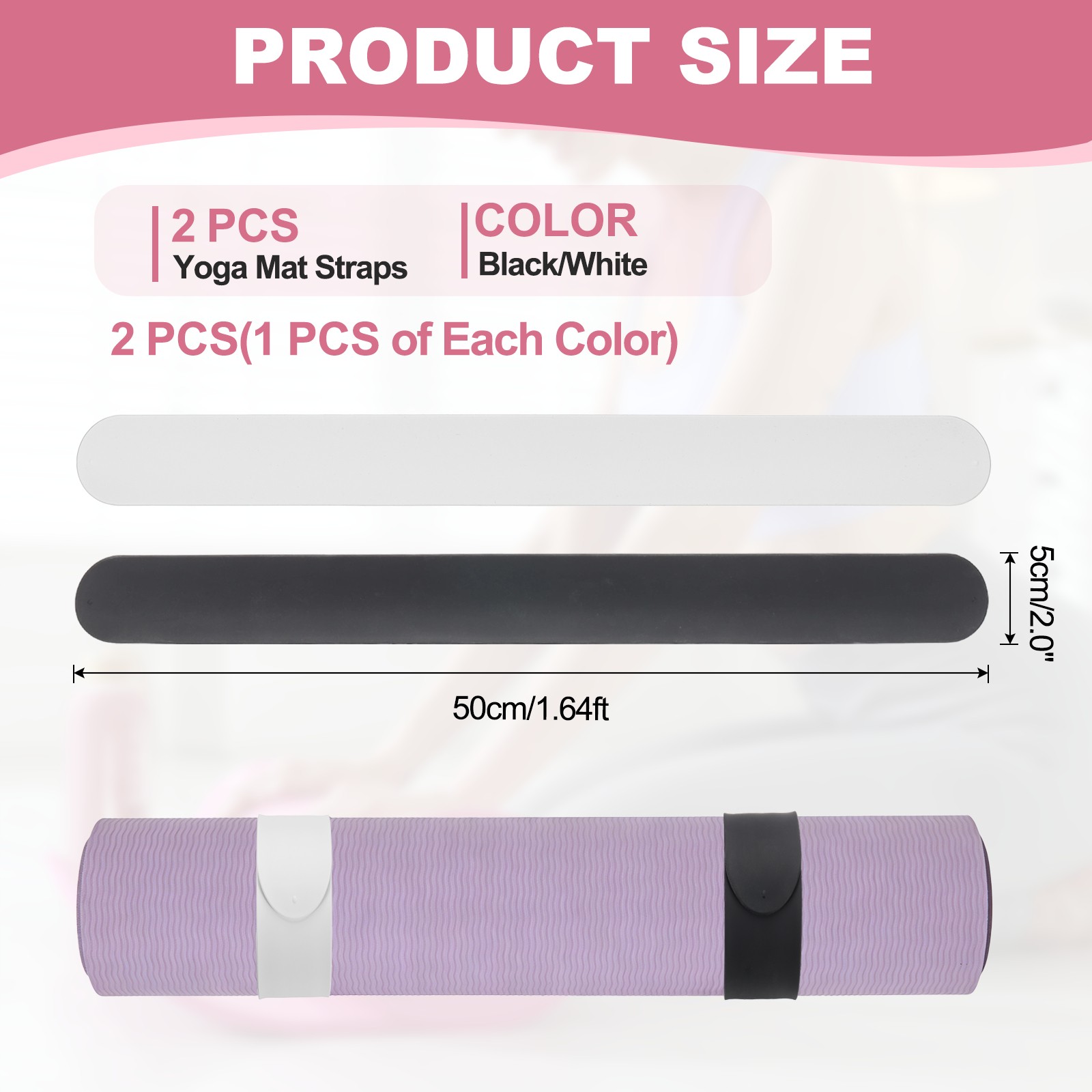 2Pcs Yoga Mat Strap Slap Band One Snap Yoga Mat Slap Band, Black/White