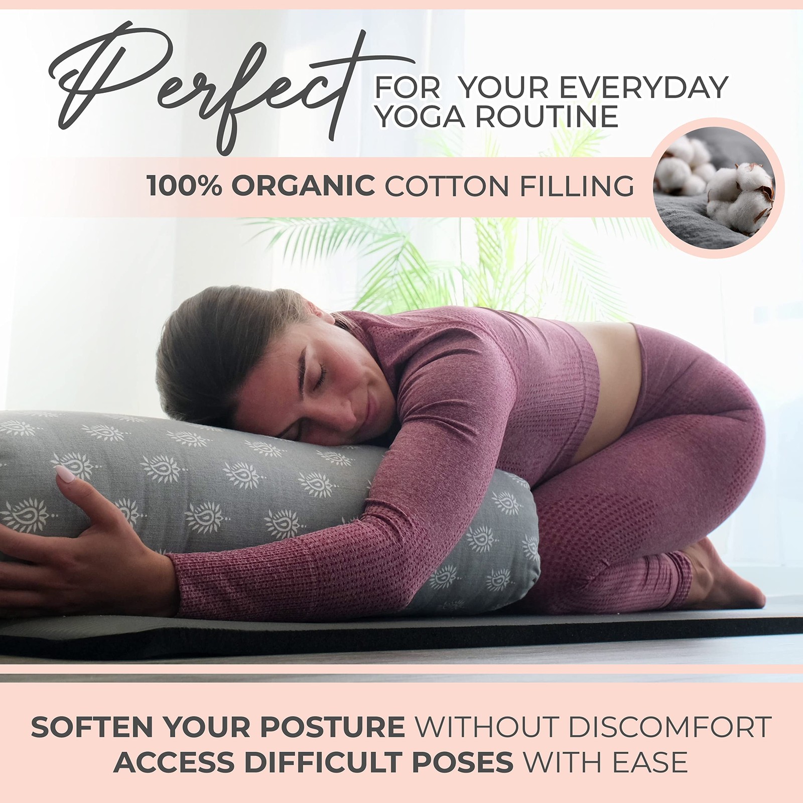 Bolster for Restorative Yoga – Made with 100% Cotton, Pillow Set Includes Ext…