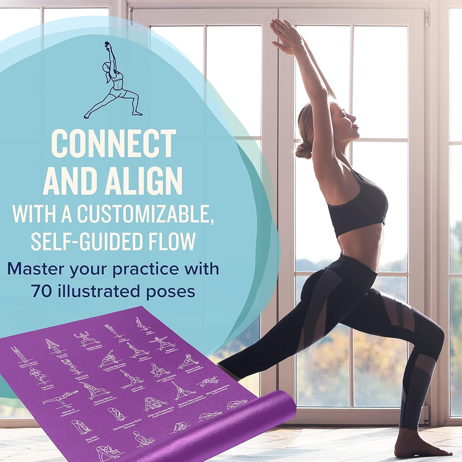 Moisture-Wicking Yoga Mat with Printed Poses – Fitness Essential for Home & Gym