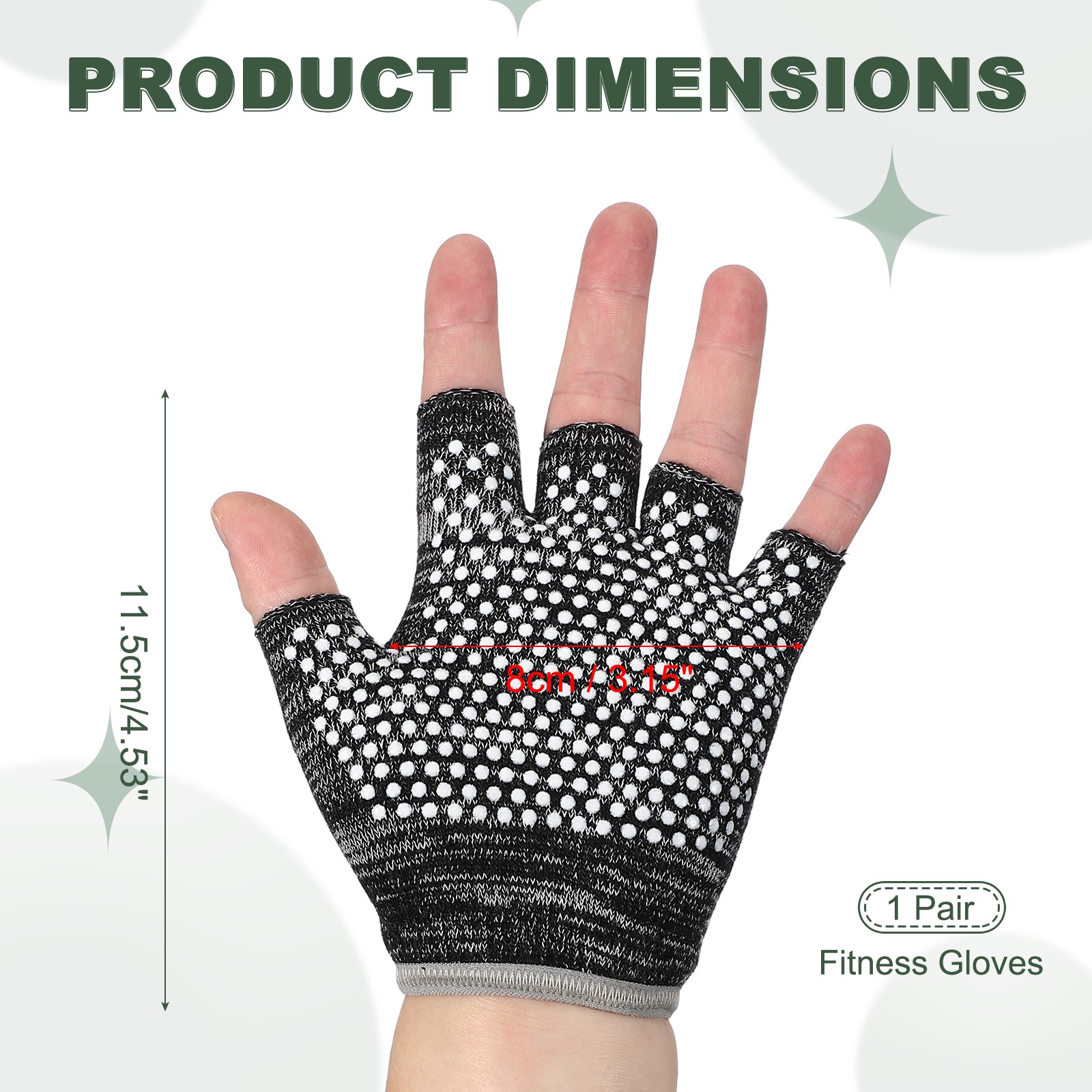 Yoga Gloves Non Slip Fingerless Pilates Gloves Black Grey