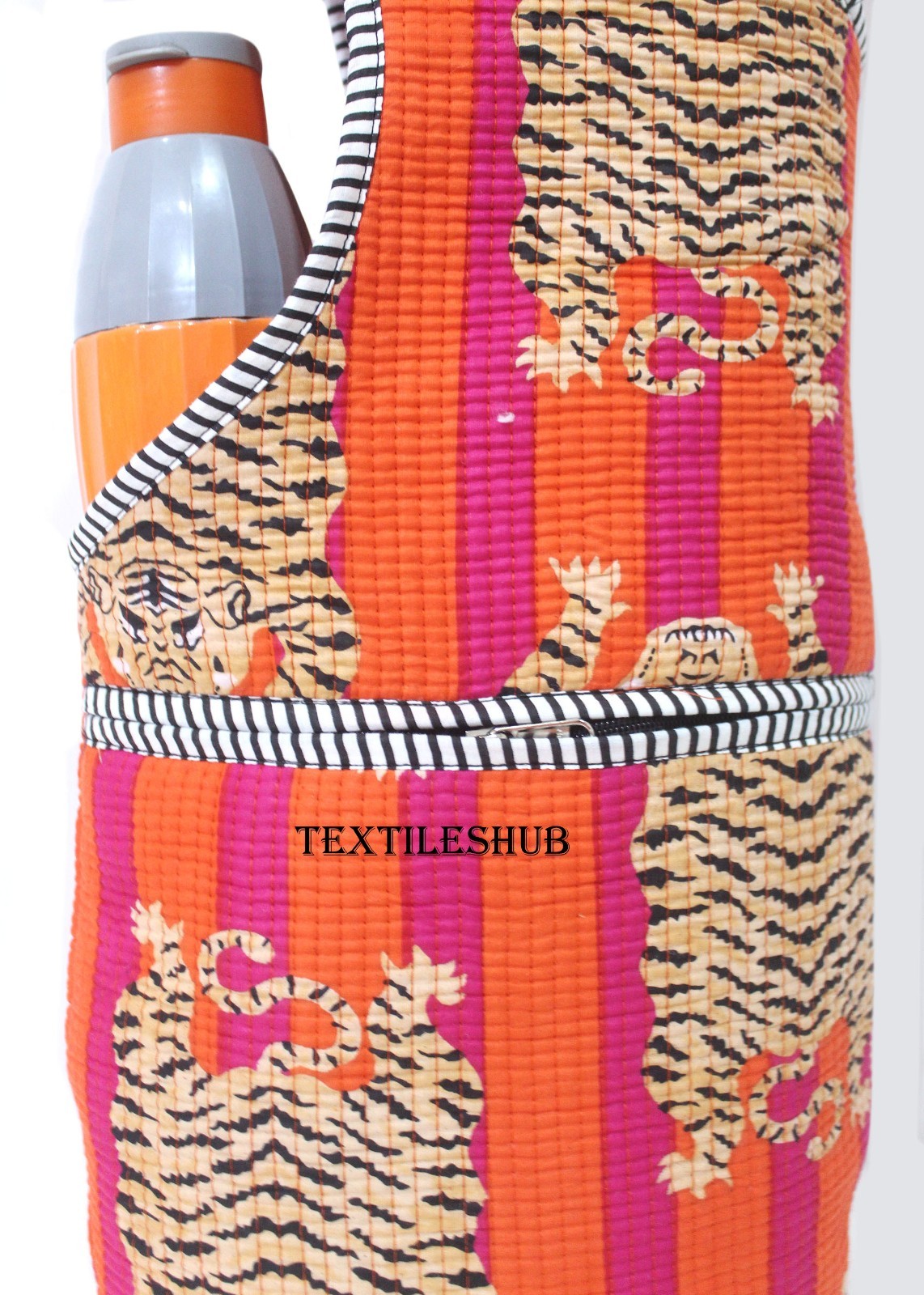 Handmade Cotton Yoga Mat Carrier Quilted Tiger Print Sling Shoulder Bag