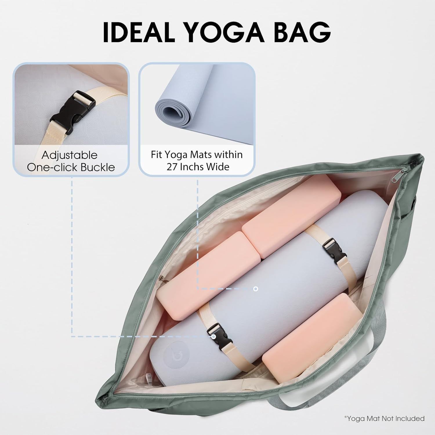 Large Yoga Mat Bag with Shoes Compartment and Wet Pocket Ladies Pilates Gym Tote