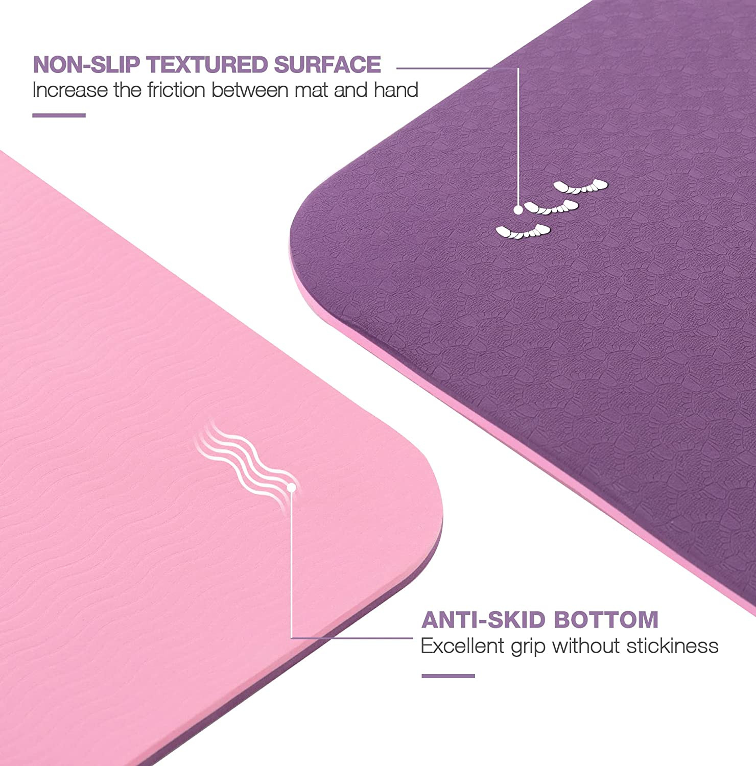 Yoga Mat Non Slip, Pilates Fitness Mats, Eco Friendly, Anti-Tear 1/4&Prime; Thick Yoga