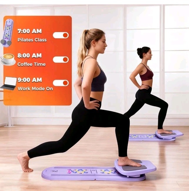 AVOCARDIO Foldable Pilates Reformer Board Non-Slip Purple w/ Bands & Socks