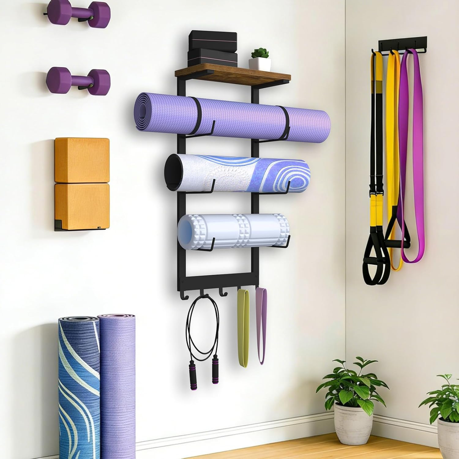 Yoga Mat Holder Wall Mount, Yoga Mats Storage Rack, Home Gym Wall Organizer Hold