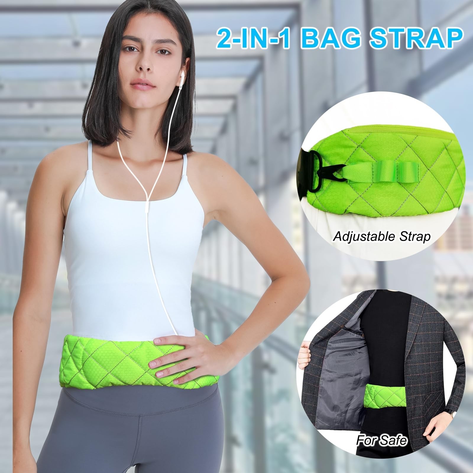 2 in 1 Anti-theft Bag Shoulder Strap with Pockets, 54 inch Travel Belt Ultra-…
