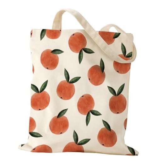 Aesthetic Canvas Tote Bag for Women – Sturdy Cloth Cotton Totes Bag with Peach